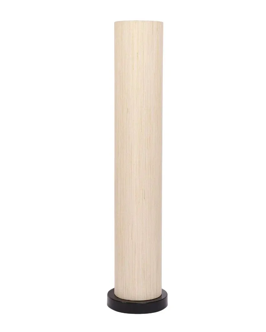 Off White Khadi Cotton Round Wood Floor Lamp | 2.8 Feet