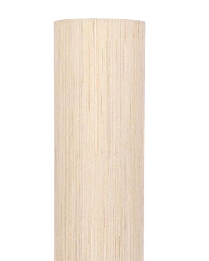 Off White Khadi Cotton Round Wood Floor Lamp | 2.8 Feet