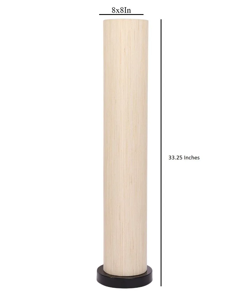 Off White Khadi Cotton Round Wood Floor Lamp | 2.8 Feet