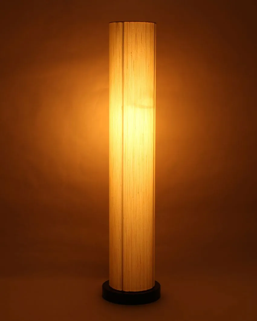 Off White Khadi Cotton Round Wood Floor Lamp | 2.8 Feet