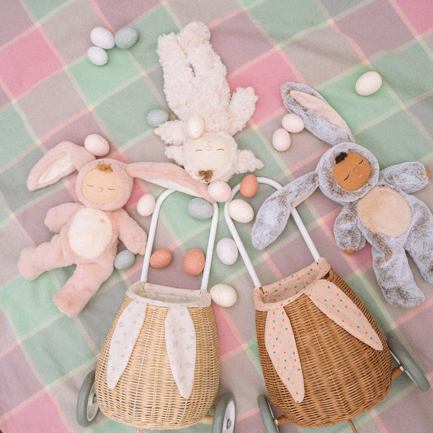 Olli Ella Rattan Bunny Luggy with Lining – Gumdrop