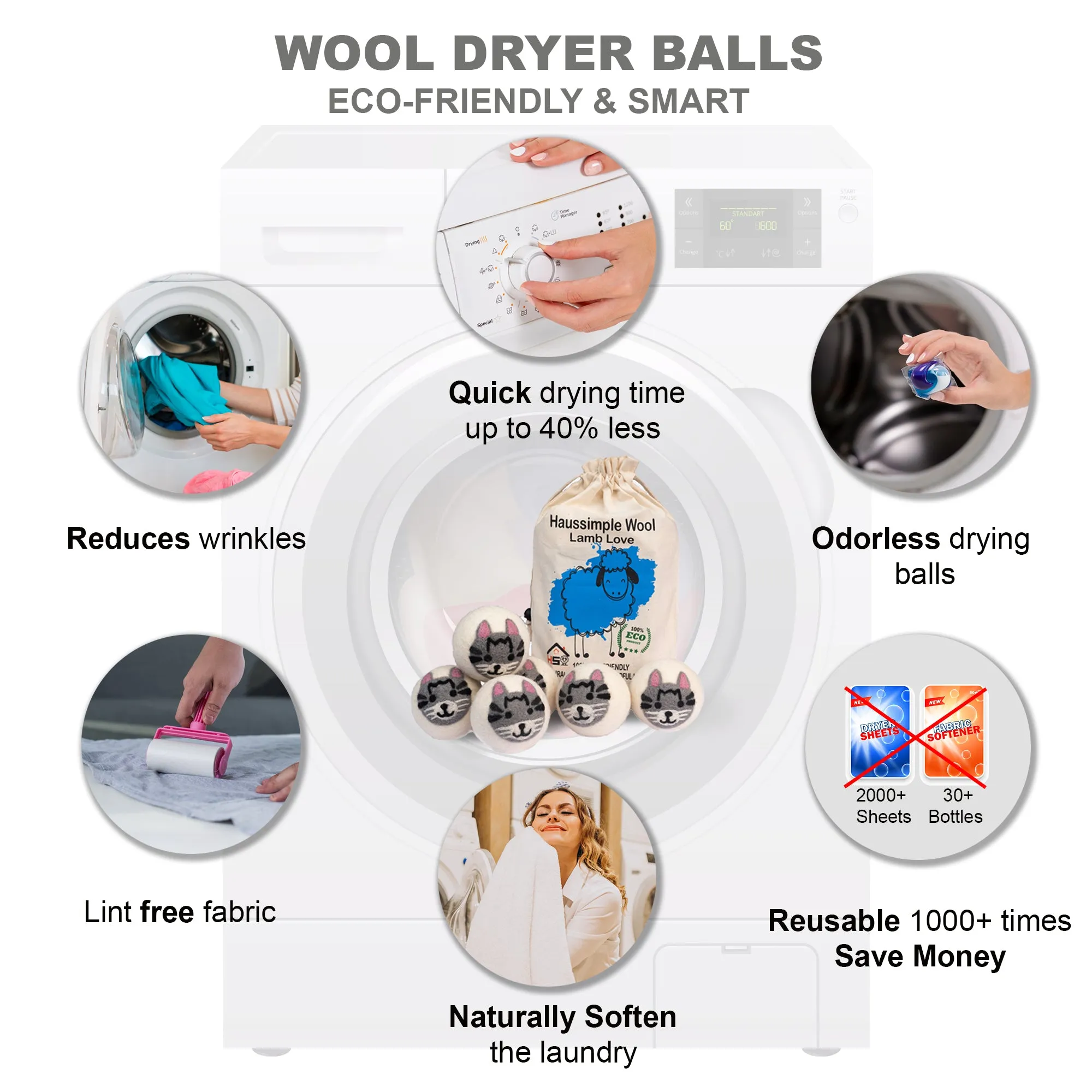Organic Wool Dryer Balls Cat Pack of 6