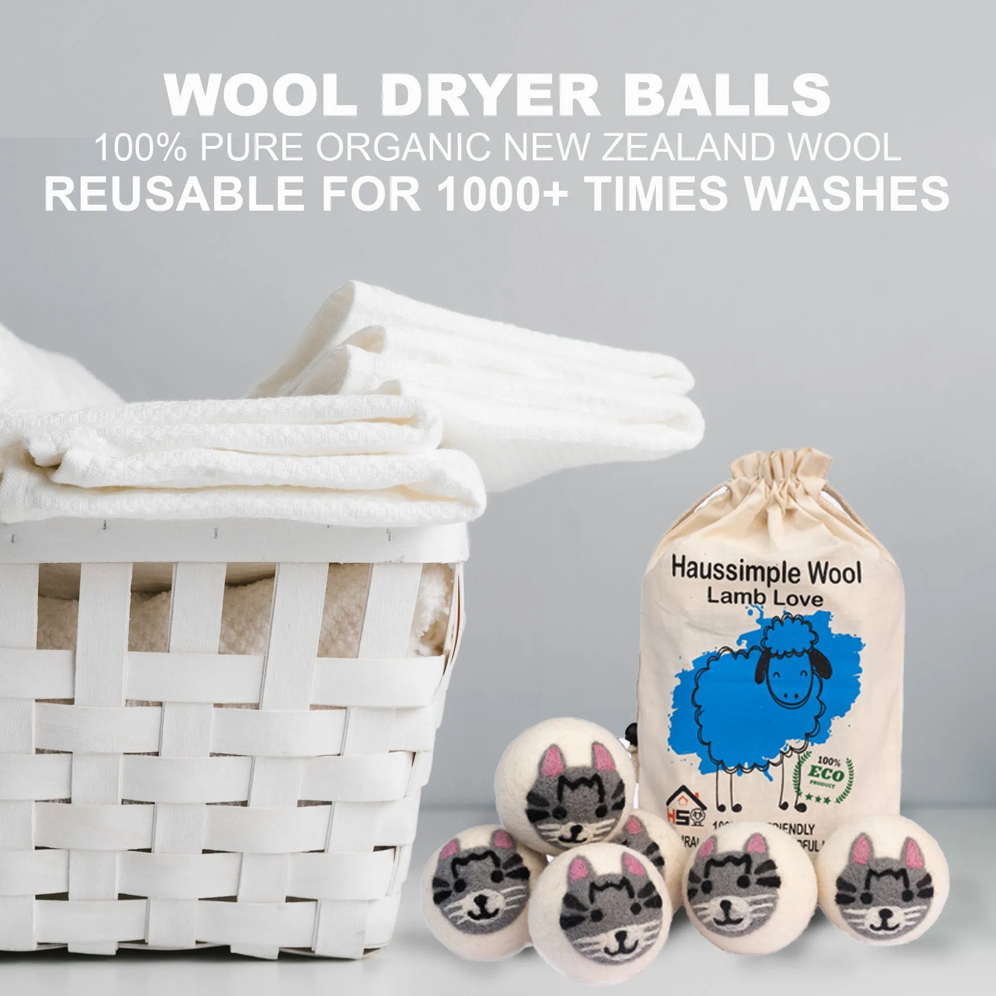 Organic Wool Dryer Balls Cat Pack of 6