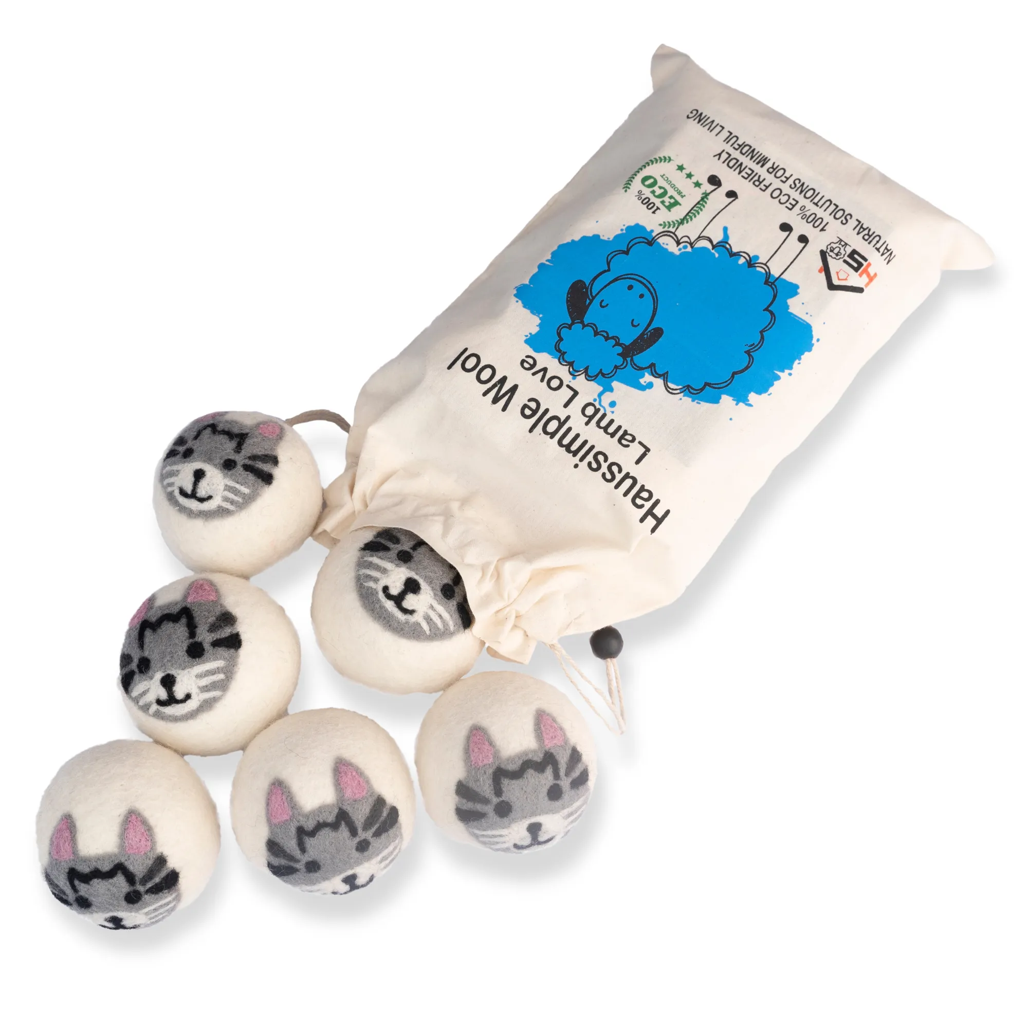Organic Wool Dryer Balls Cat Pack of 6