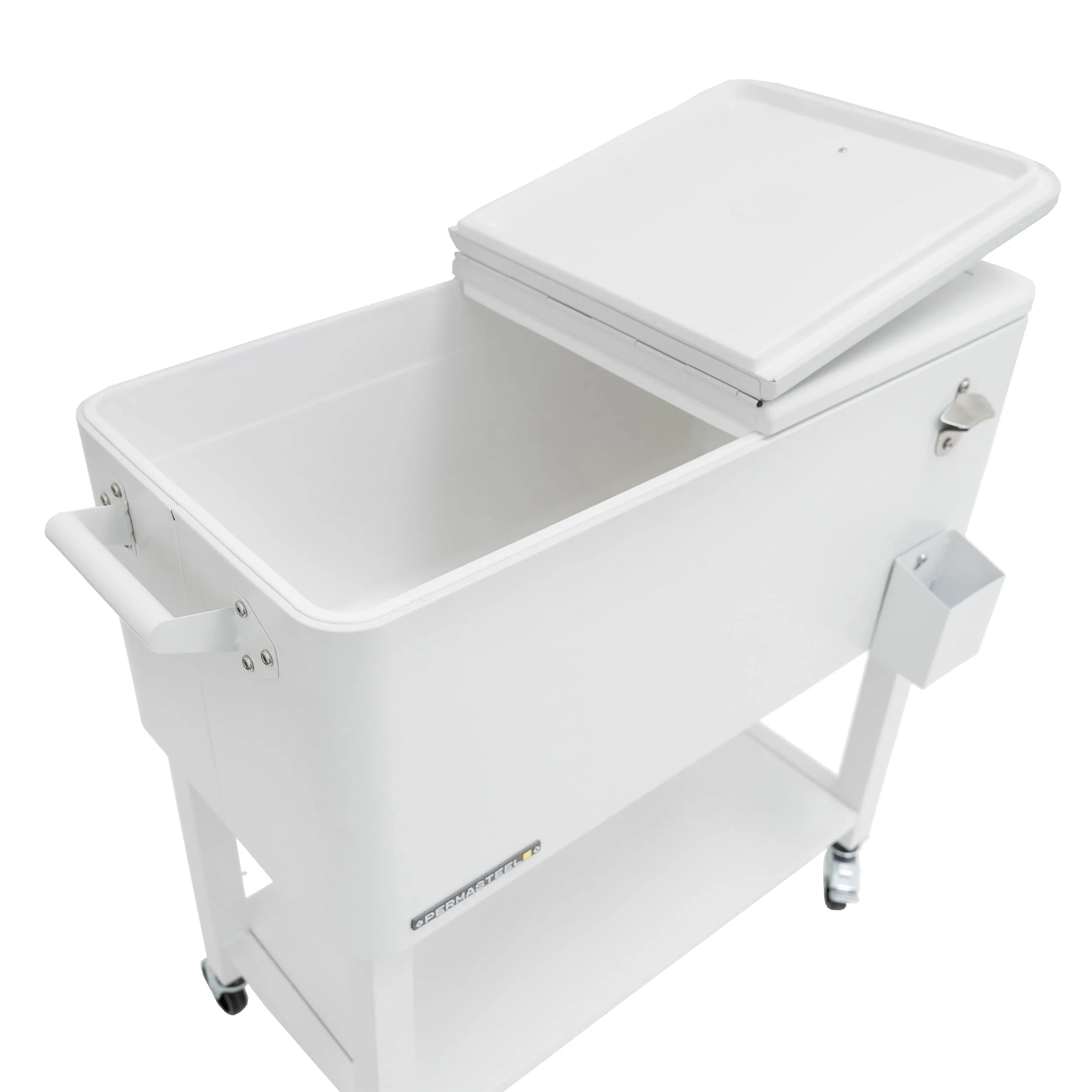 Permasteel 80-Qt Outdoor Patio Cooler with Removable Basin, Outside Beverage Cooler Cart, Rolling Cooler with Wheels and Handles, White