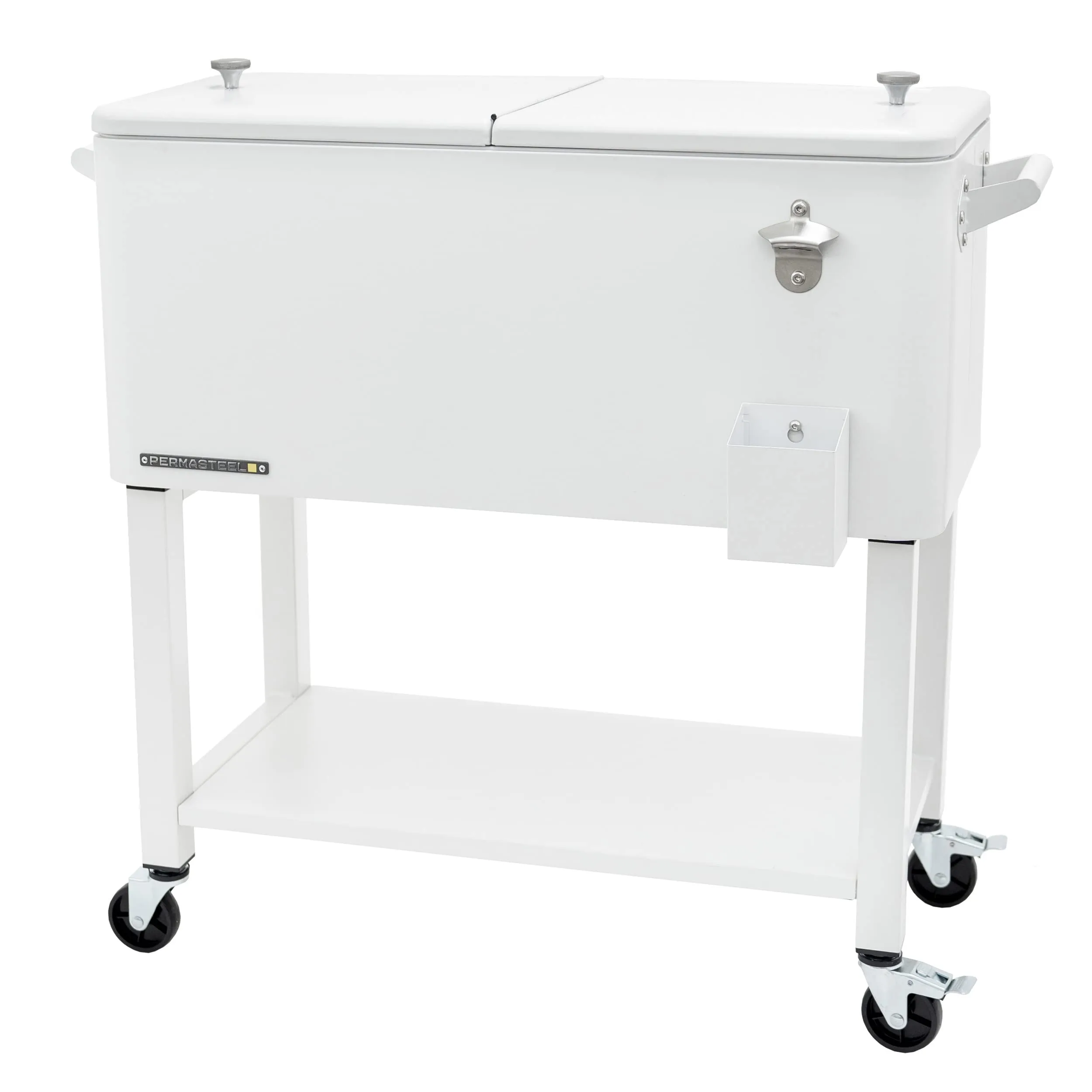 Permasteel 80-Qt Outdoor Patio Cooler with Removable Basin, Outside Beverage Cooler Cart, Rolling Cooler with Wheels and Handles, White