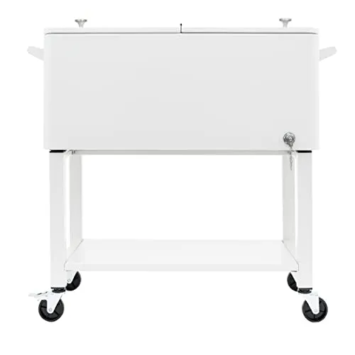 Permasteel 80-Qt Outdoor Patio Cooler with Removable Basin, Outside Beverage Cooler Cart, Rolling Cooler with Wheels and Handles, White