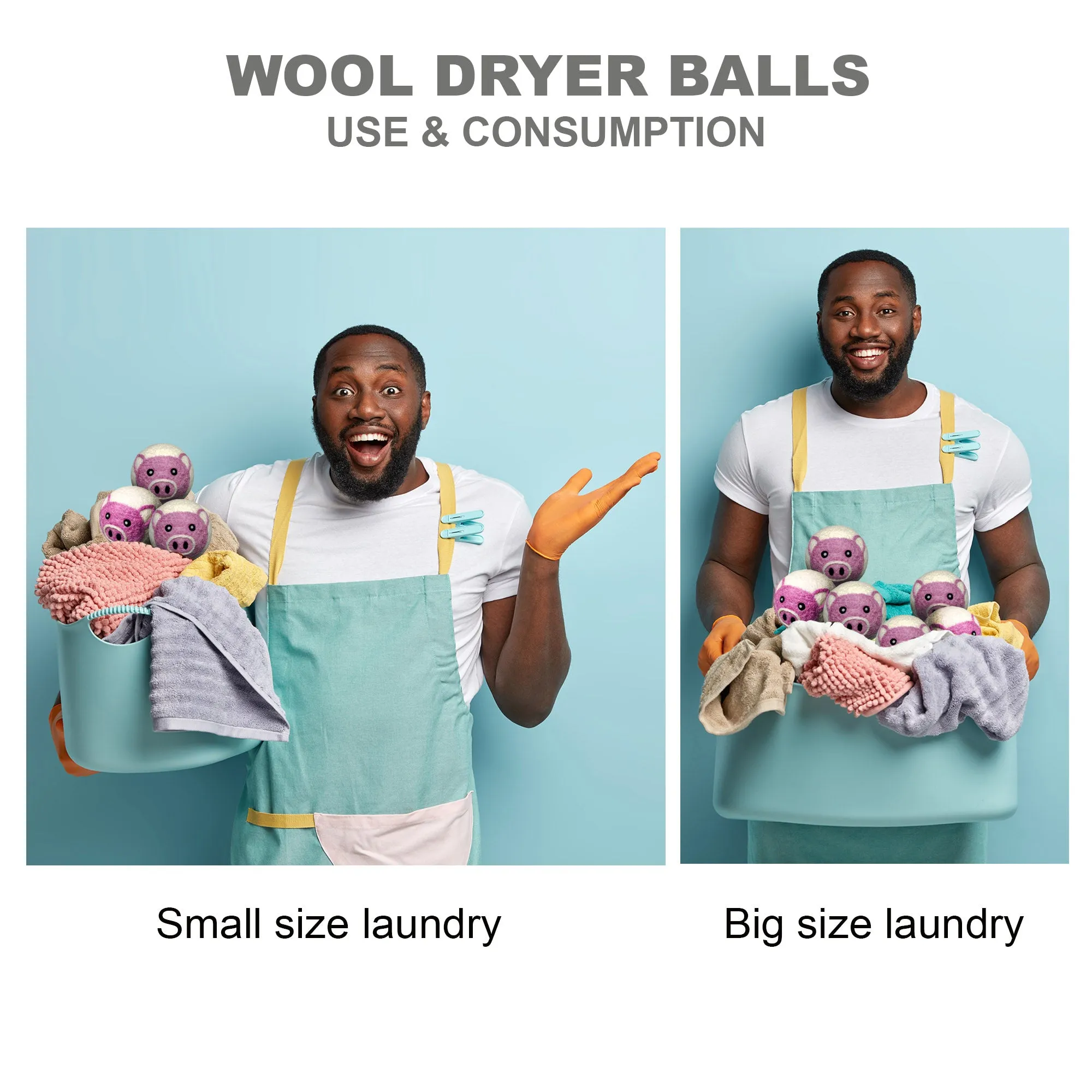 Pig Wool Dryer Balls XL Organic Laundry Fabric Softener 6-Pack