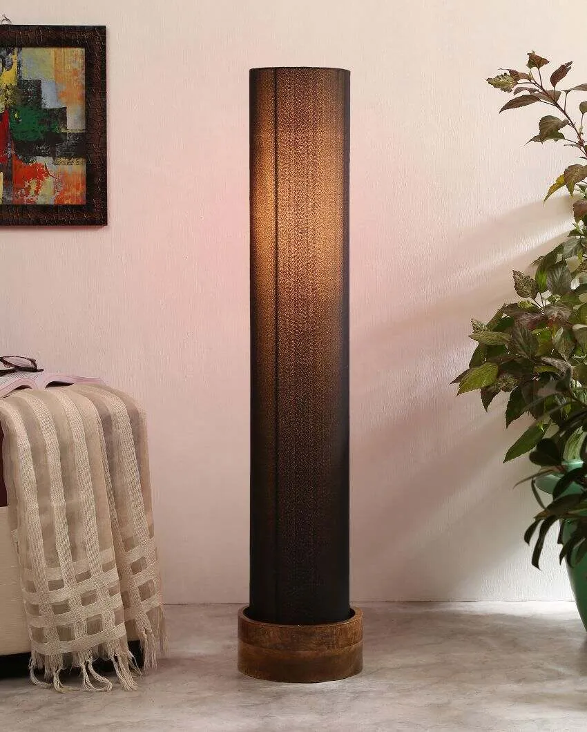 Plain Cotton Round Natural Wood Floor Lamp | 2.8 Feet