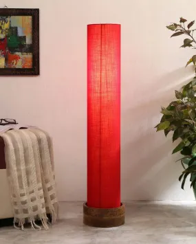 Plain Cotton Round Natural Wood Floor Lamp | 2.8 Feet