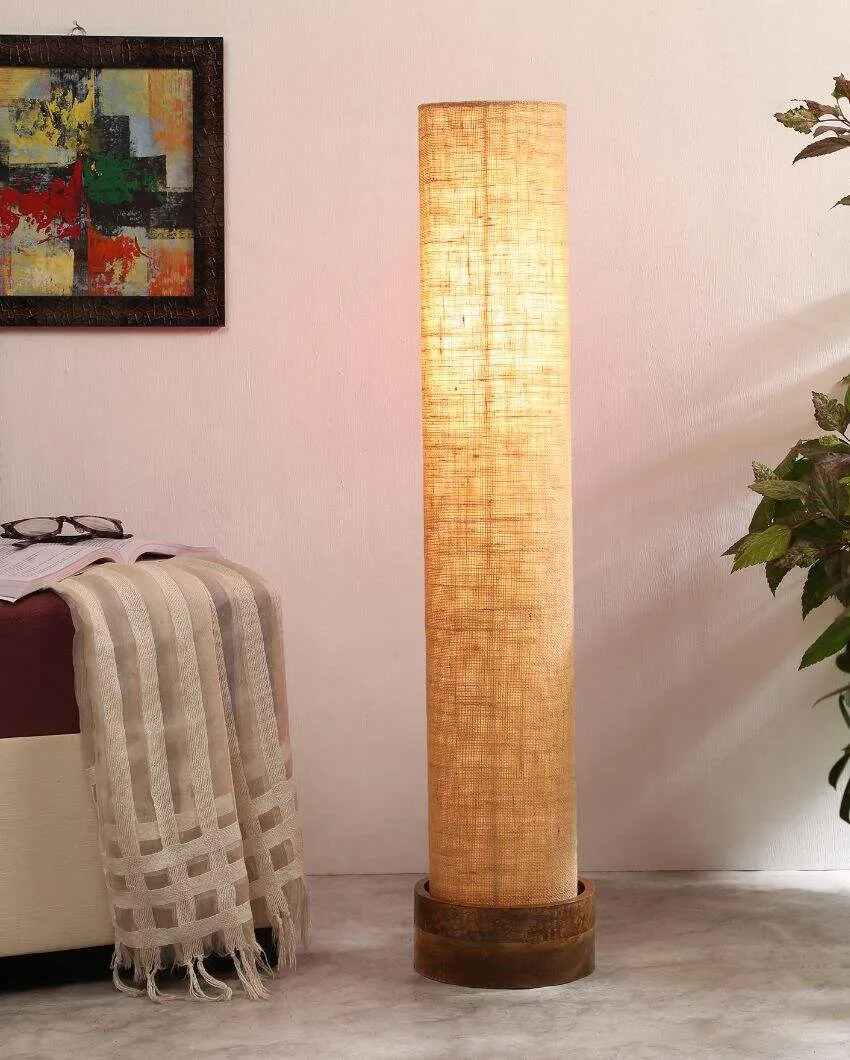 Plain Jute Round Natural Wood Floor Lamp | 2.8 Feet