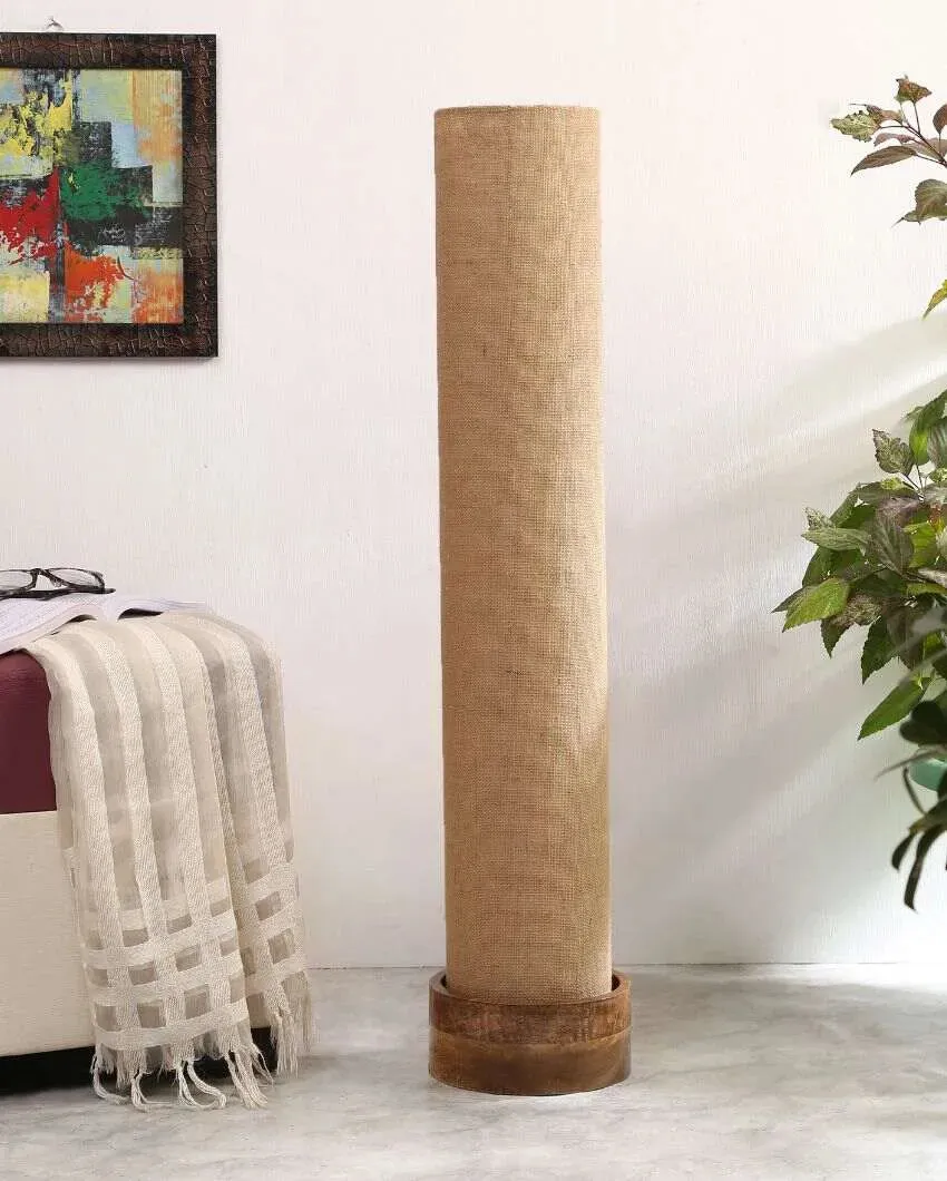 Plain Jute Round Natural Wood Floor Lamp | 2.8 Feet