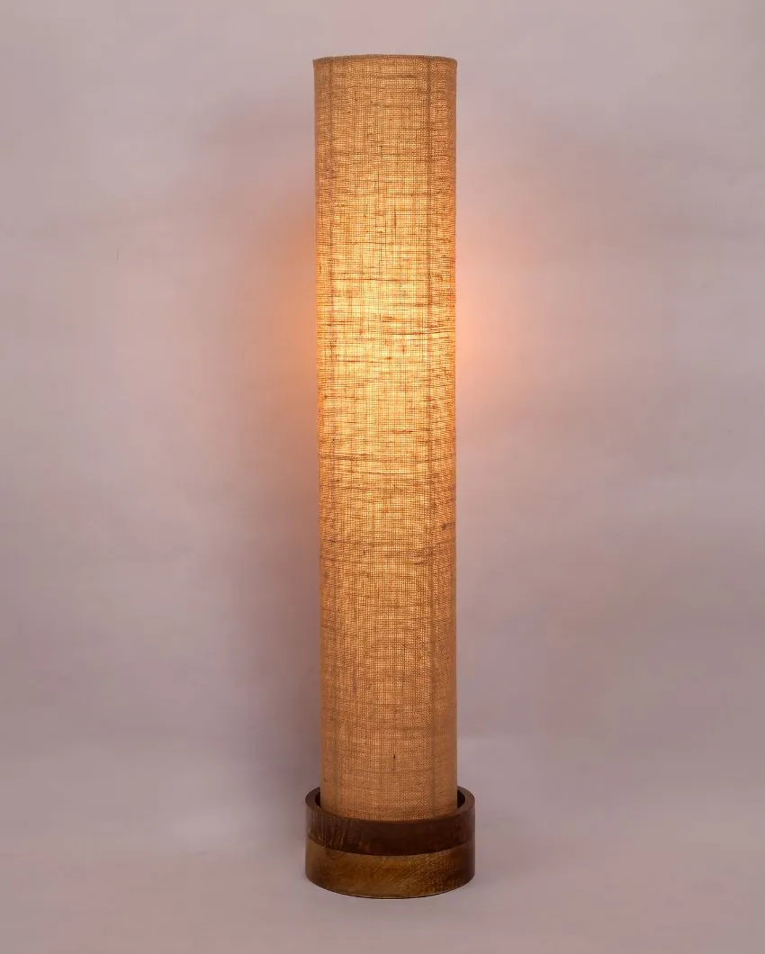 Plain Jute Round Natural Wood Floor Lamp | 2.8 Feet