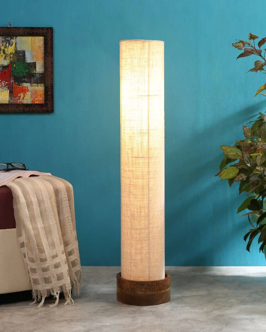 Plain Jute Round Natural Wood Floor Lamp | 2.8 Feet