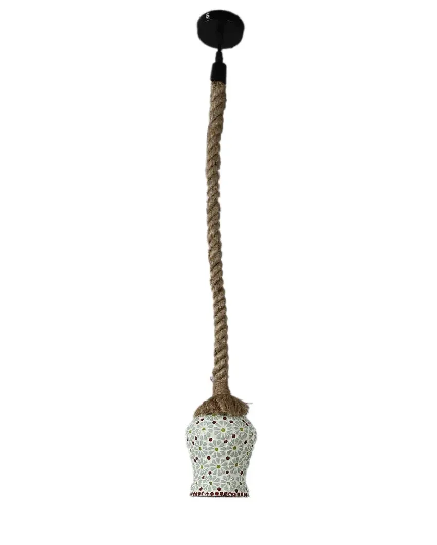 Posh Single Jute Hanging with Handmade Glass Ceiling Lamp