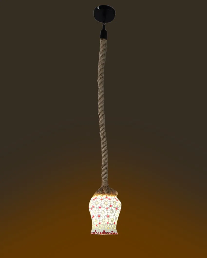 Posh Single Jute Hanging with Handmade Glass Ceiling Lamp