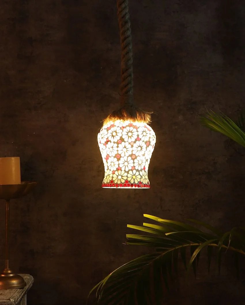 Posh Single Jute Hanging with Handmade Glass Ceiling Lamp