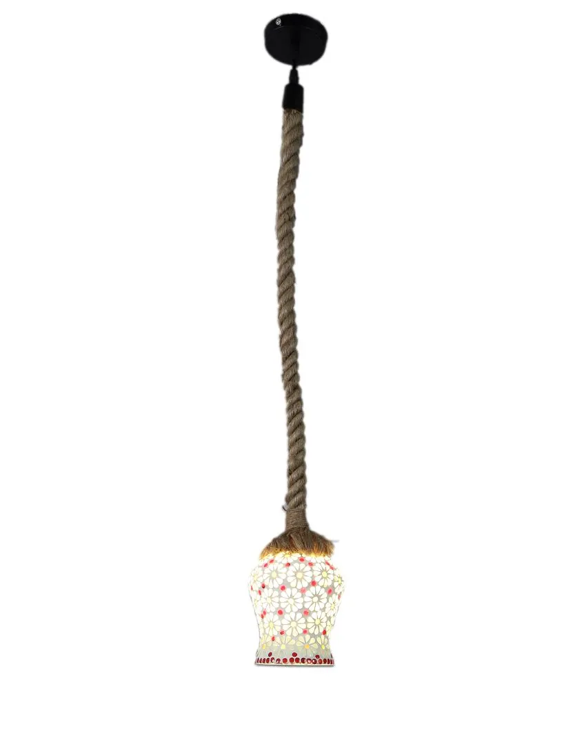 Posh Single Jute Hanging with Handmade Glass Ceiling Lamp