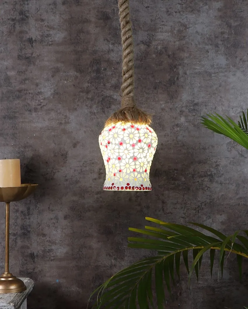 Posh Single Jute Hanging with Handmade Glass Ceiling Lamp