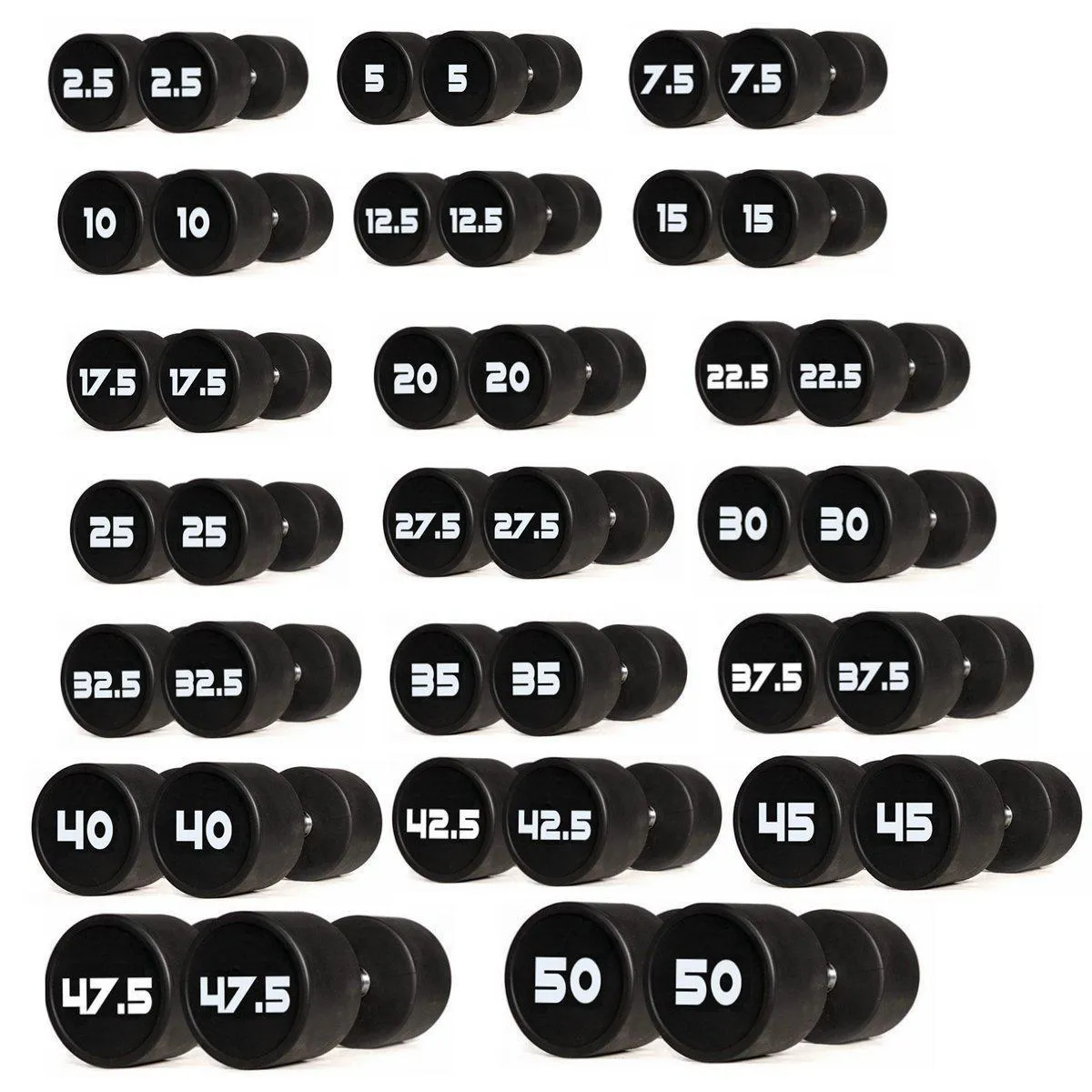 PU Polyurethane Dumbbells Set  2.5kg to 50kg - 20 Pairs (Package)
