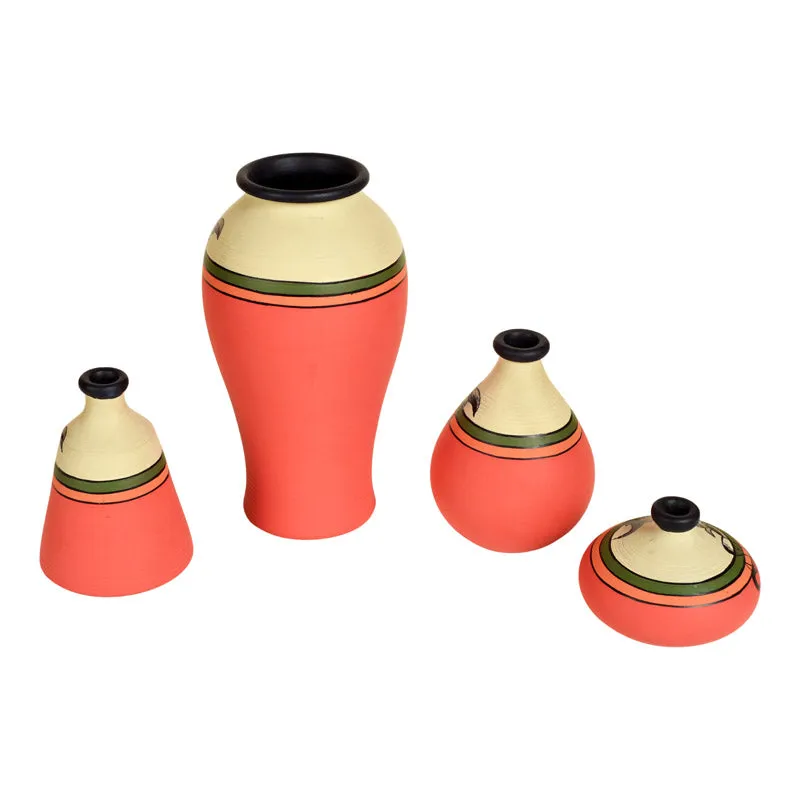 Rabail Handpainted Terracotta Vase - Three Piece Set