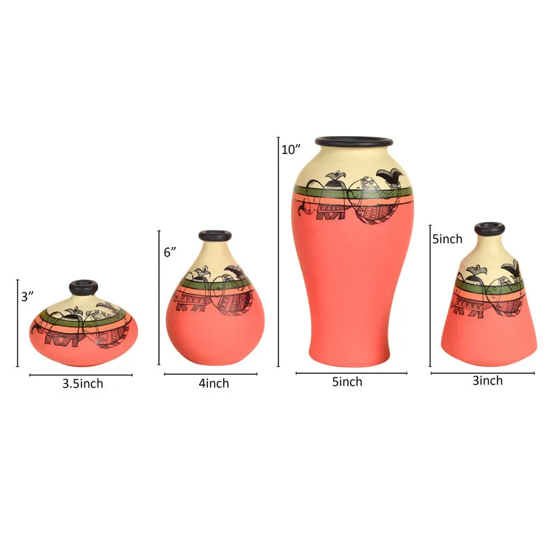 Rabail Handpainted Terracotta Vase - Three Piece Set