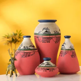 Rabail Handpainted Terracotta Vase - Three Piece Set