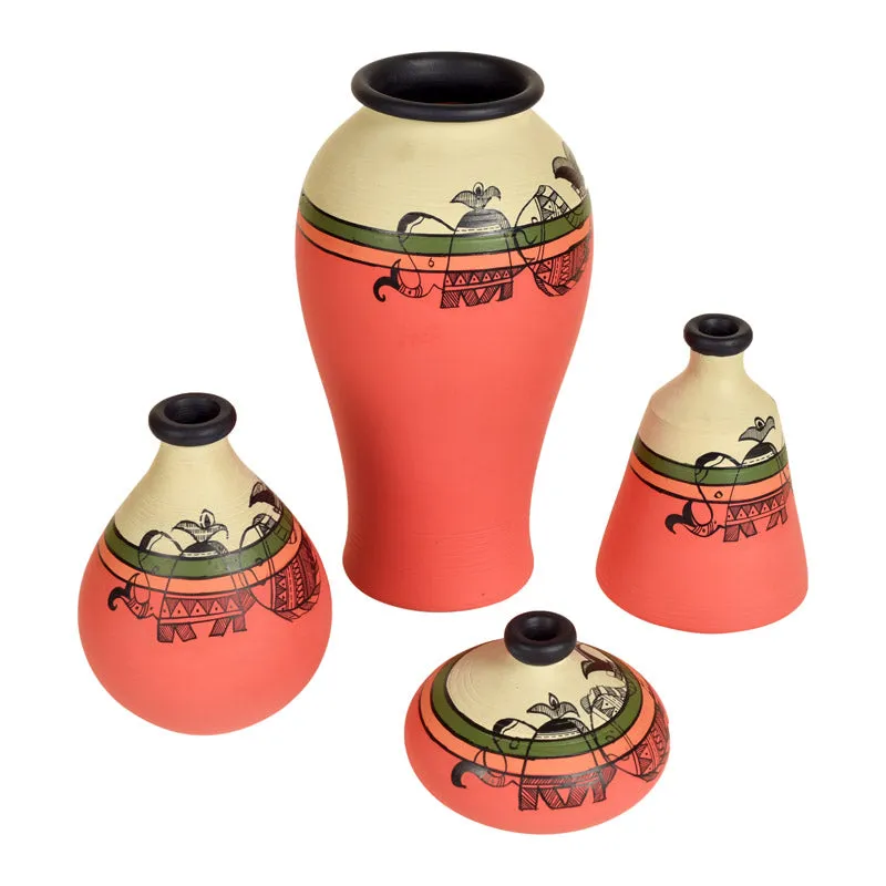 Rabail Handpainted Terracotta Vase - Three Piece Set