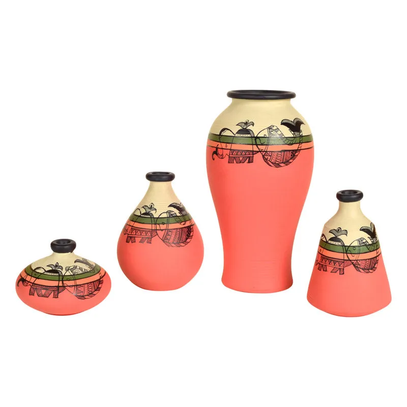 Rabail Handpainted Terracotta Vase - Three Piece Set