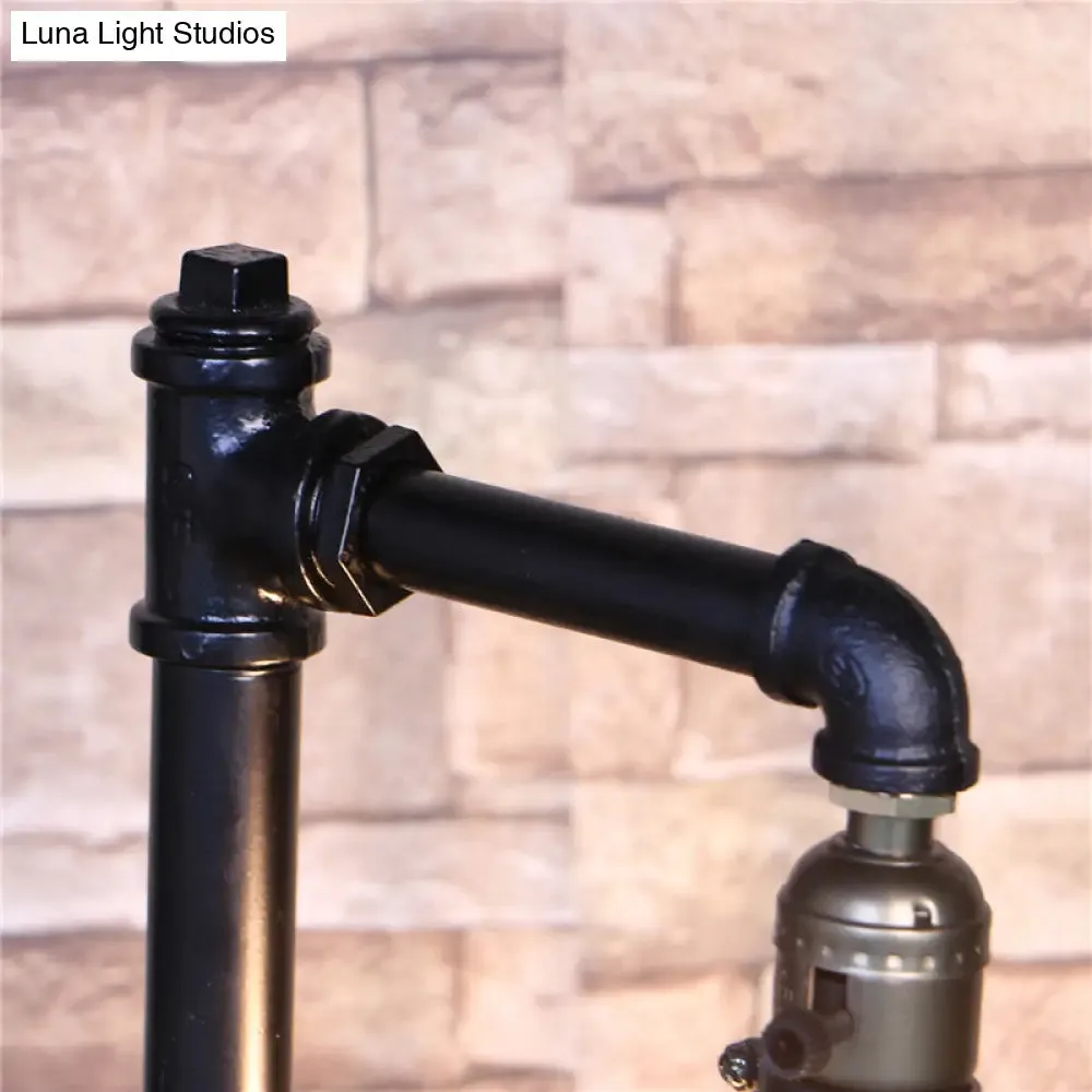 Rustic Wire Frame Table Lamp with Stylish Plumbing Pipe - Black Finish