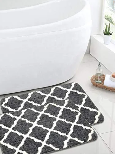 Saral Home Soft Anti Slip Microfiber Bathmat Set of 2Pc (45x70 cm, Grey)