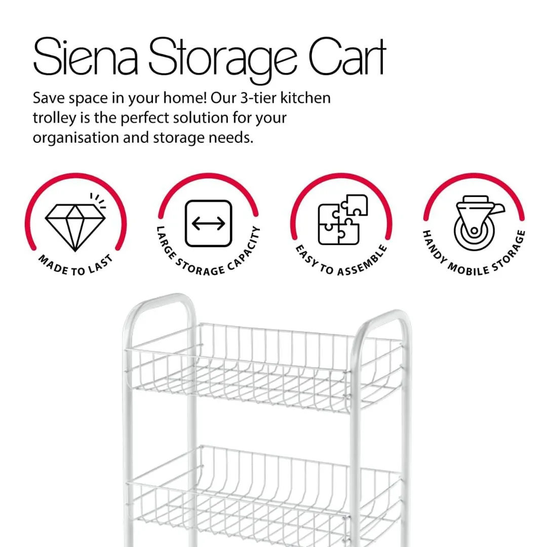 Siena Rolling Cart White 3 Tier