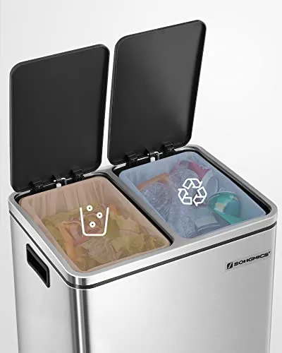 SONGMICS Recycling Bin Steel Rubbish Bin, Step Bin (New)