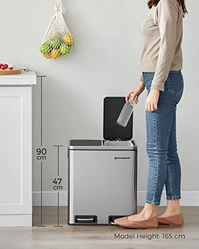 SONGMICS Recycling Bin Steel Rubbish Bin, Step Bin (New)