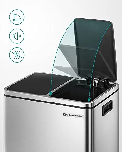 SONGMICS Recycling Bin Steel Rubbish Bin, Step Bin (New)