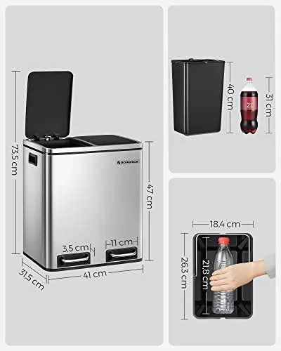 SONGMICS Recycling Bin Steel Rubbish Bin, Step Bin (New)