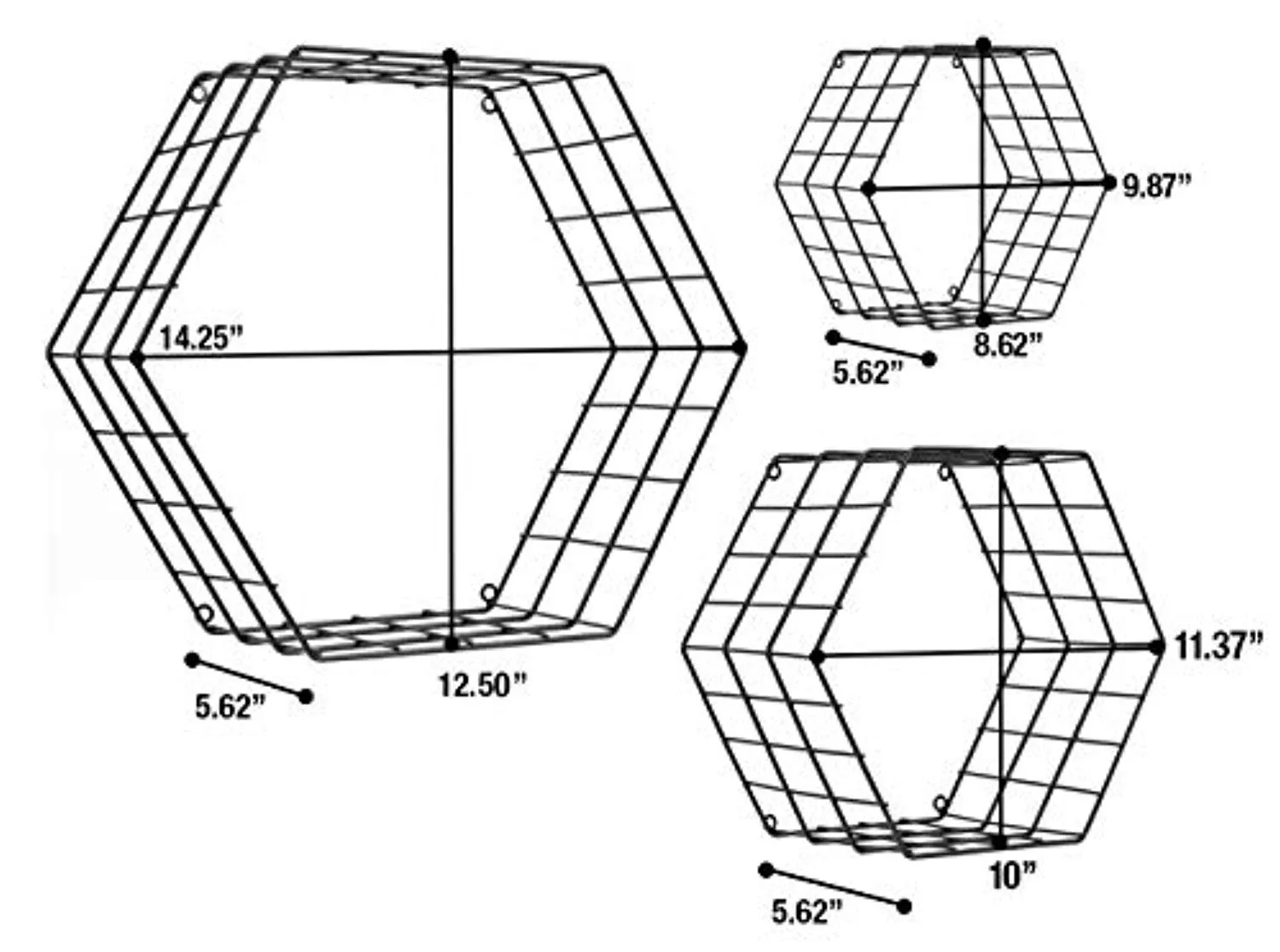 Sorbus Floating Hexagon Shelves - Wall-Mounted Geometric Metal Wall Décor (Metal Hexagon - Black)