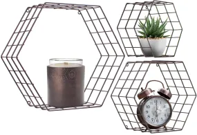 Sorbus Floating Hexagon Shelves - Wall-Mounted Geometric Metal Wall Décor (Metal Hexagon - Black)