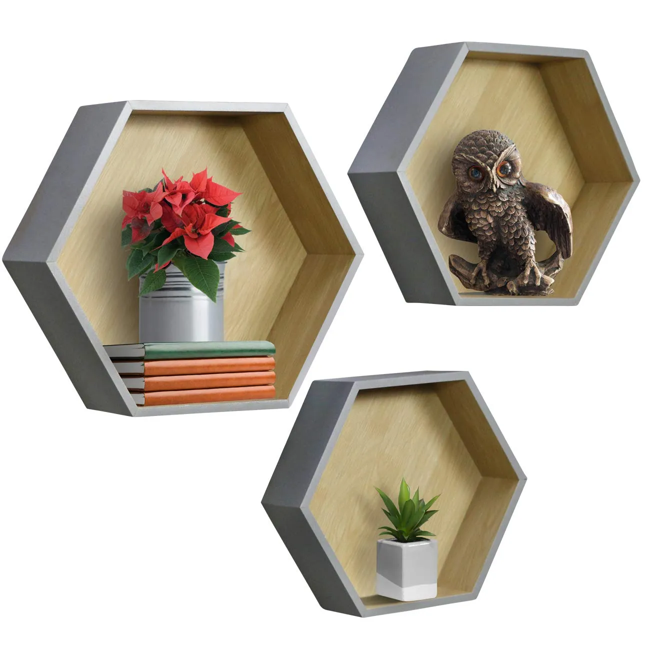 Sorbus Floating Shelf Hexagon Set — Honeycomb Wall Mounted Shelves