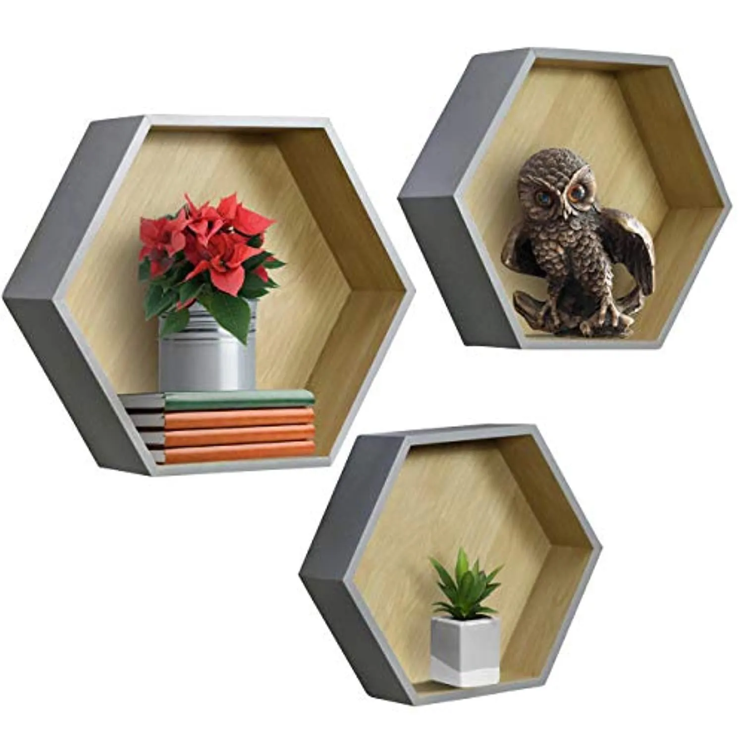 Sorbus Floating Shelf Hexagon Set — Honeycomb Wall Mounted Shelves