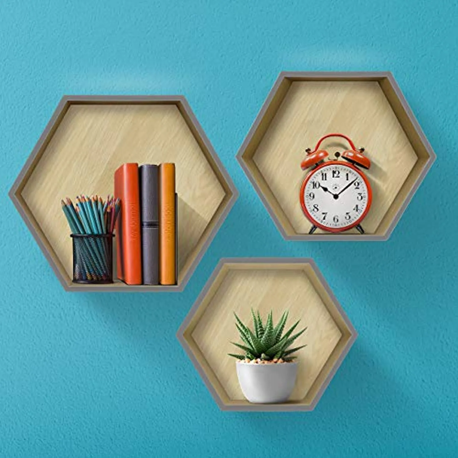 Sorbus Floating Shelf Hexagon Set — Honeycomb Wall Mounted Shelves