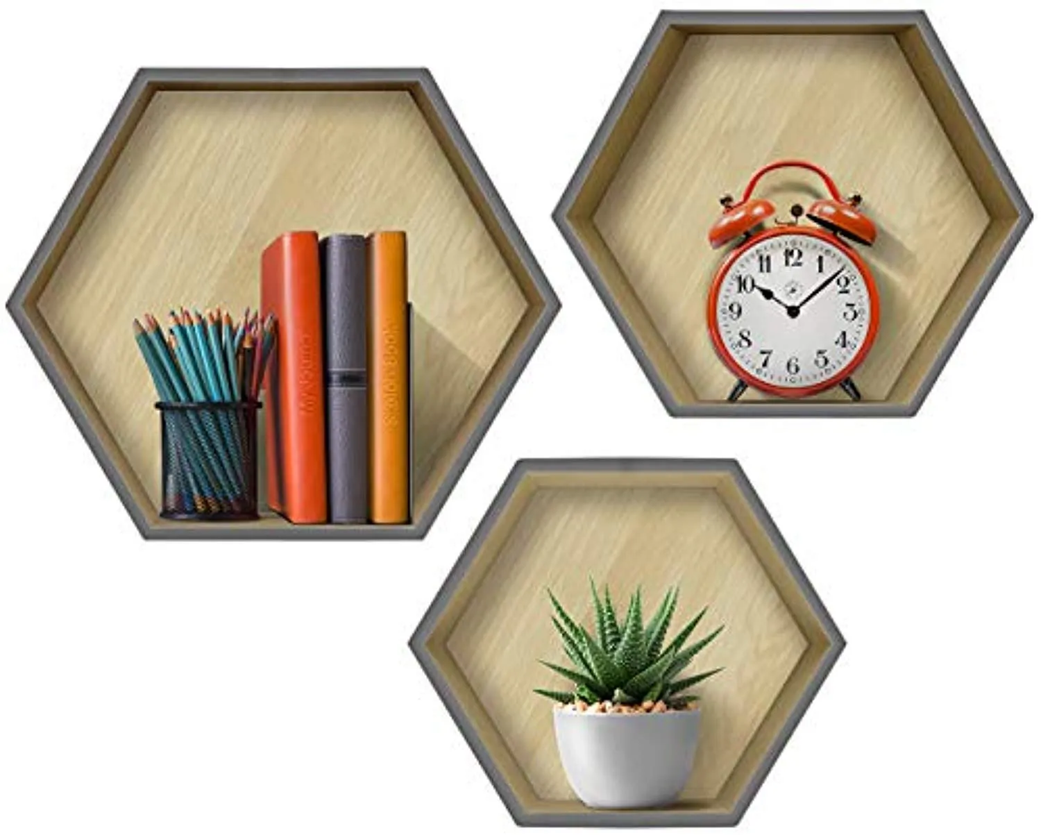 Sorbus Floating Shelf Hexagon Set — Honeycomb Wall Mounted Shelves