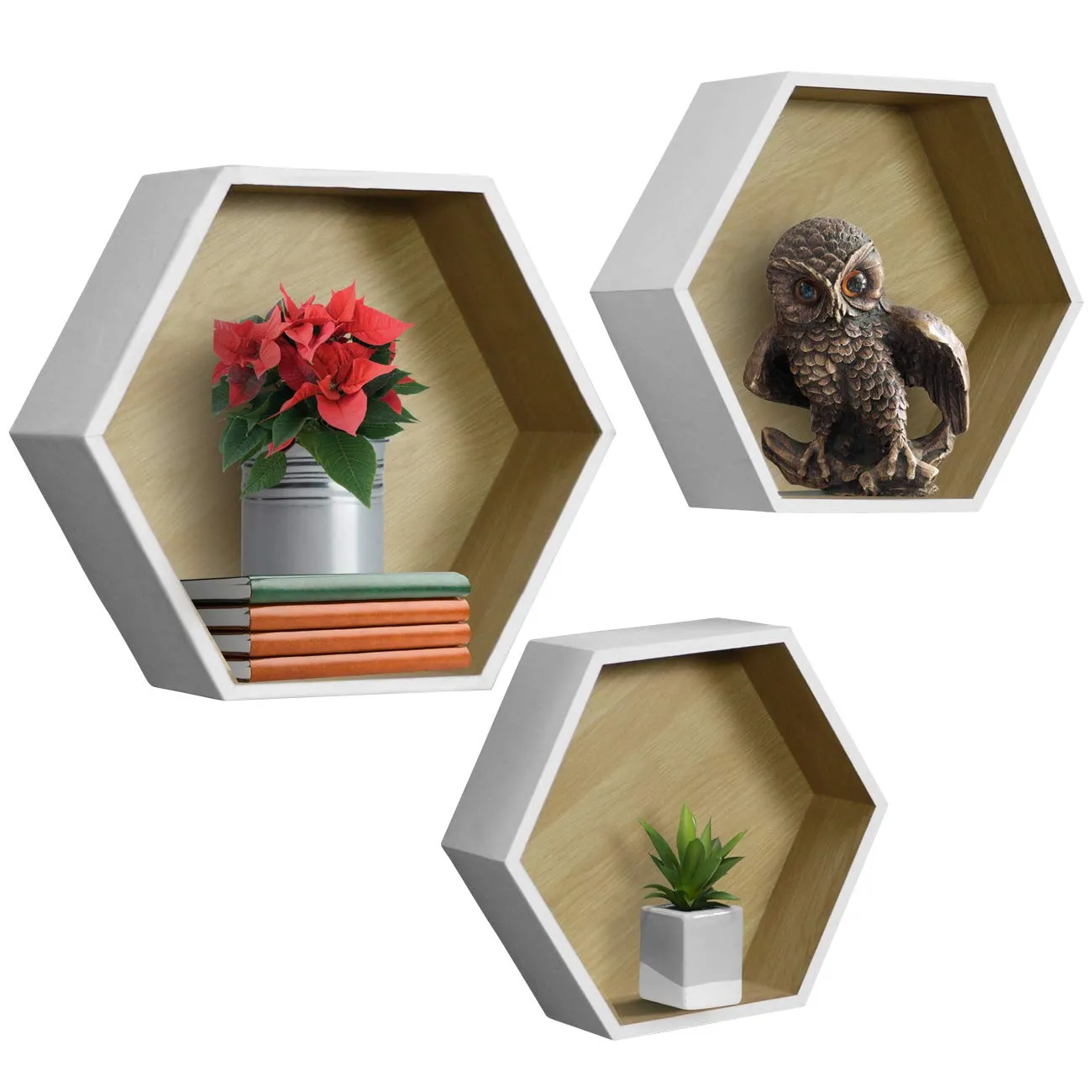 Sorbus Floating Shelf Hexagon Set — Honeycomb Wall Mounted Shelves