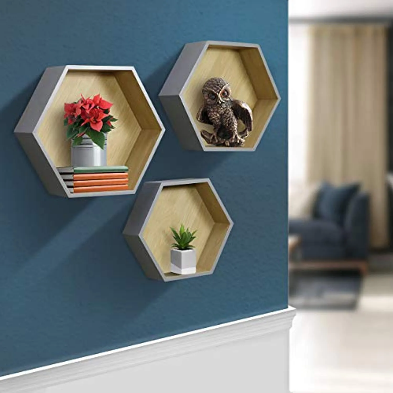 Sorbus Floating Shelf Hexagon Set — Honeycomb Wall Mounted Shelves