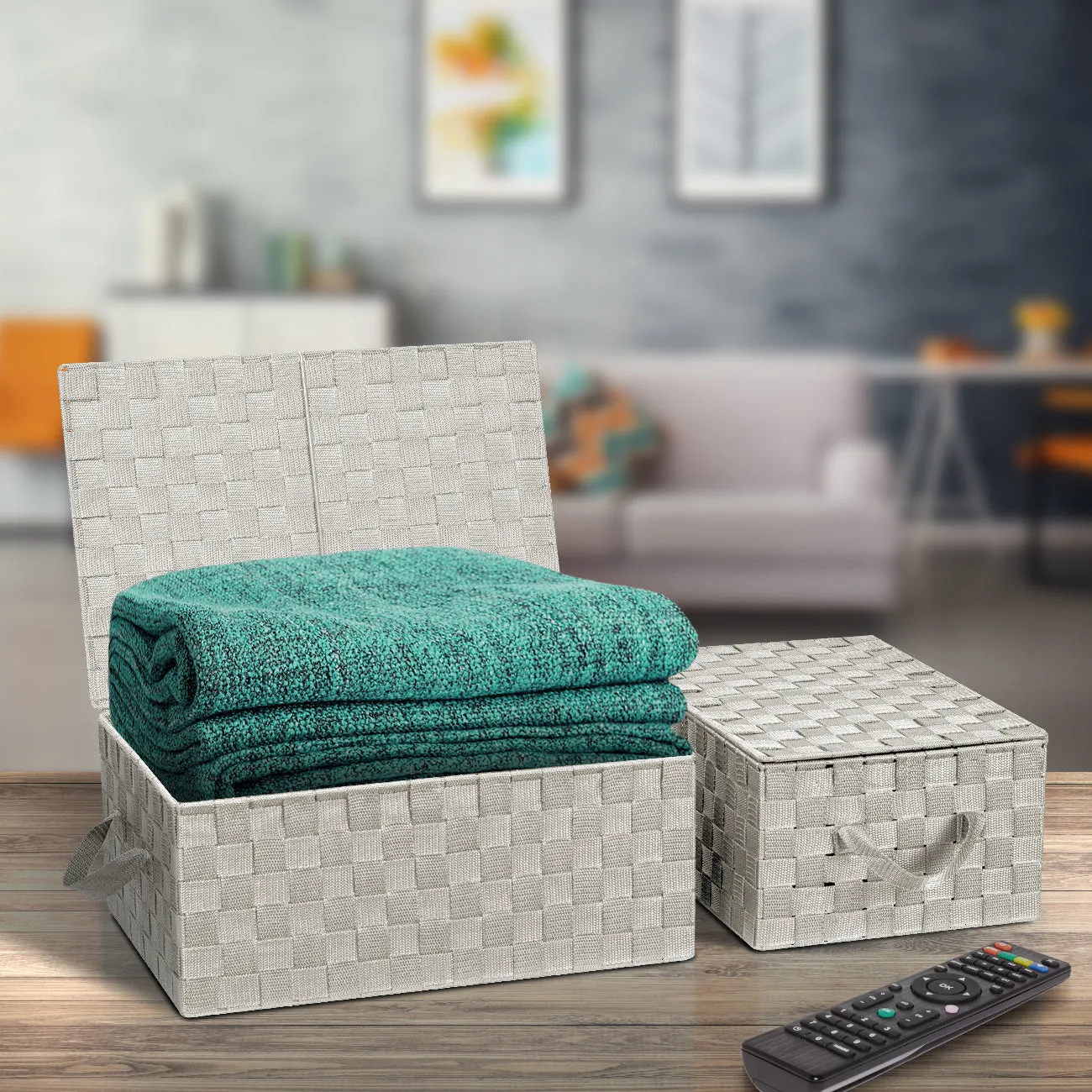 Storage Woven Basket with Lid (3 Pack)