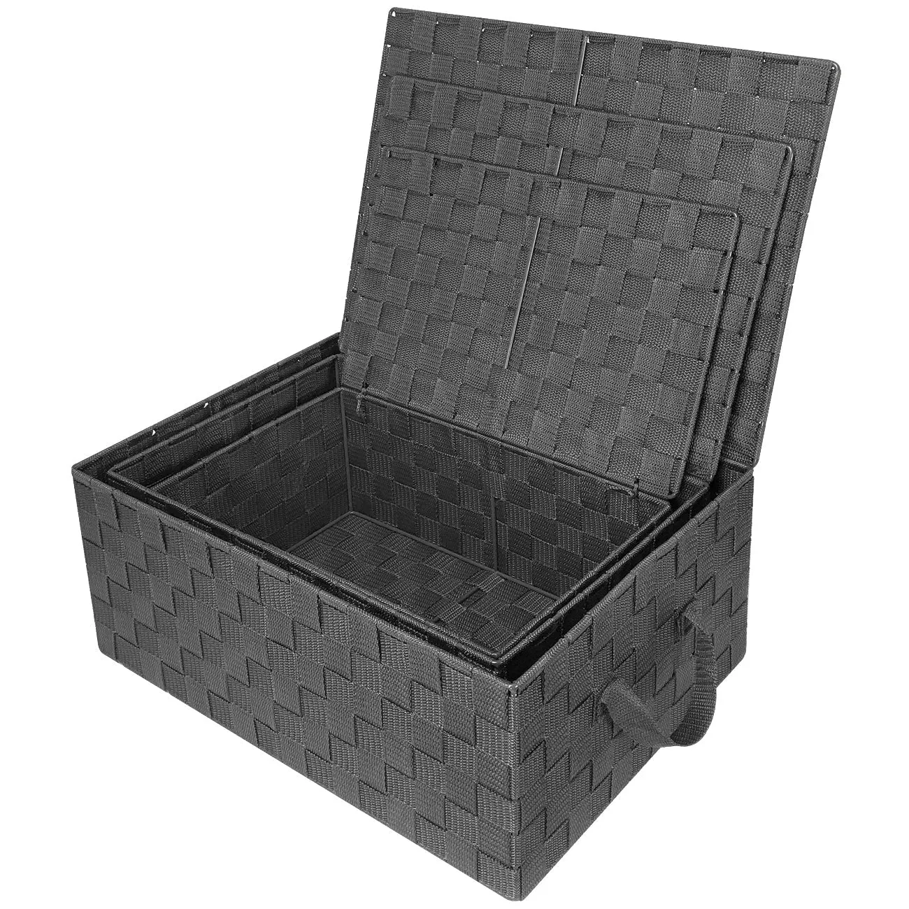 Storage Woven Basket with Lid (3 Pack)