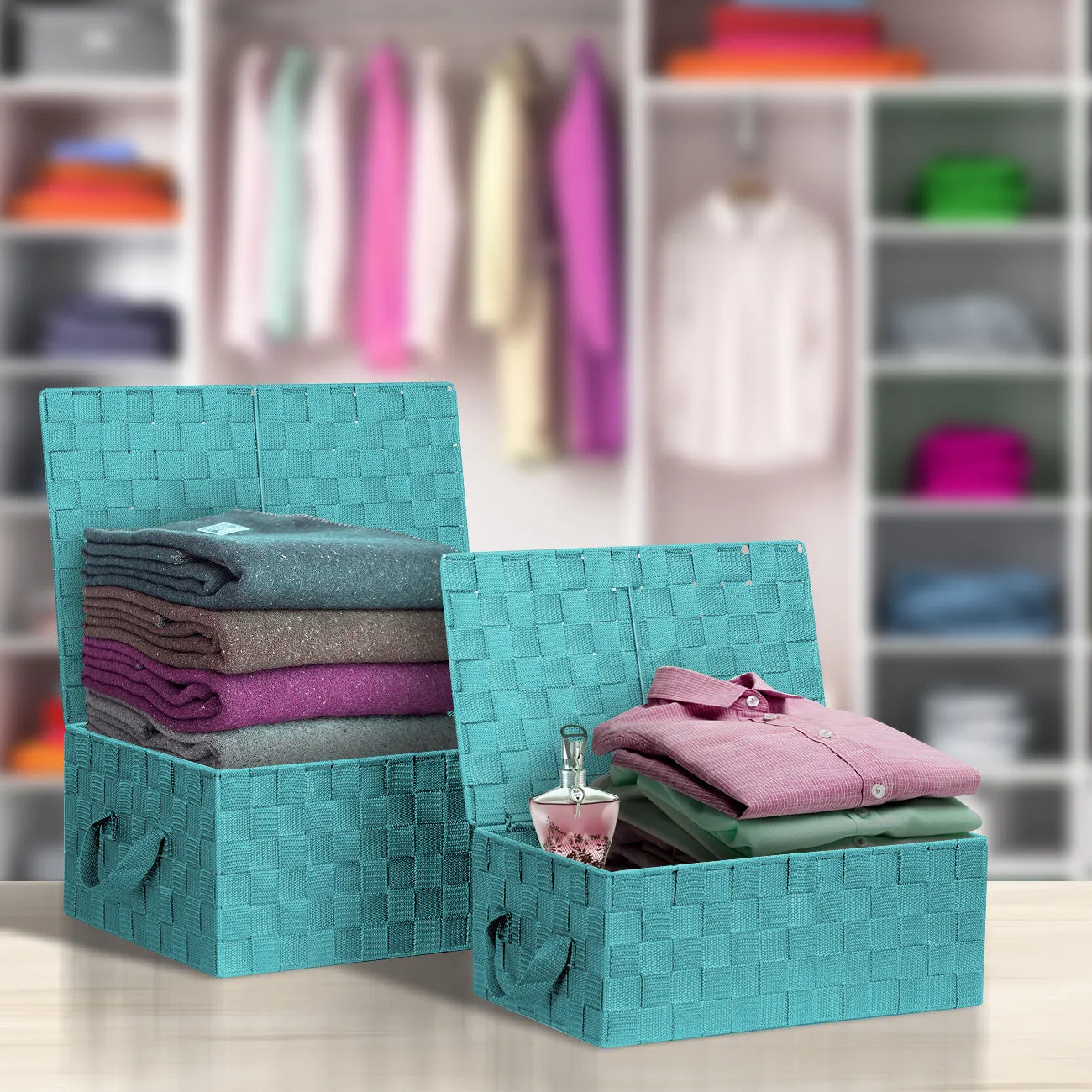 Storage Woven Basket with Lid (3 Pack)