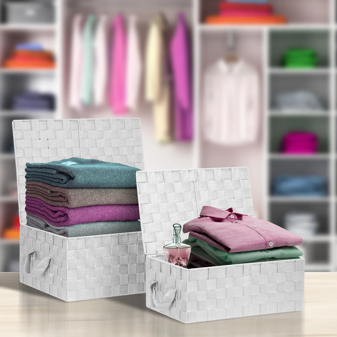 Storage Woven Basket with Lid (3 Pack)