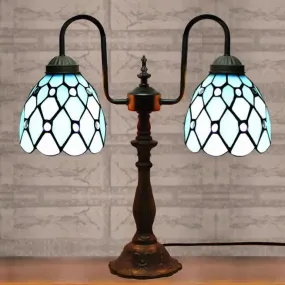 Stylish Blue Beaded Book Light: Tiffany-inspired Hanging Lamp with Dome Shade