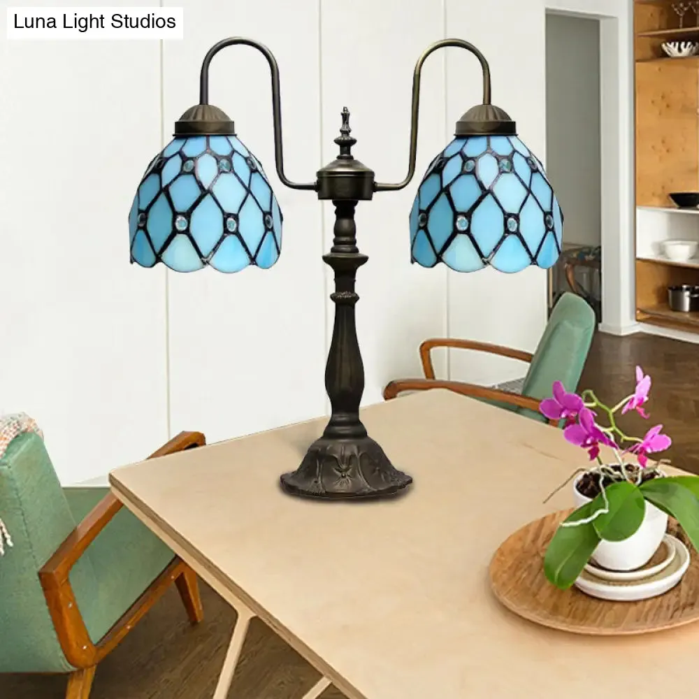 Stylish Blue Beaded Book Light: Tiffany-inspired Hanging Lamp with Dome Shade